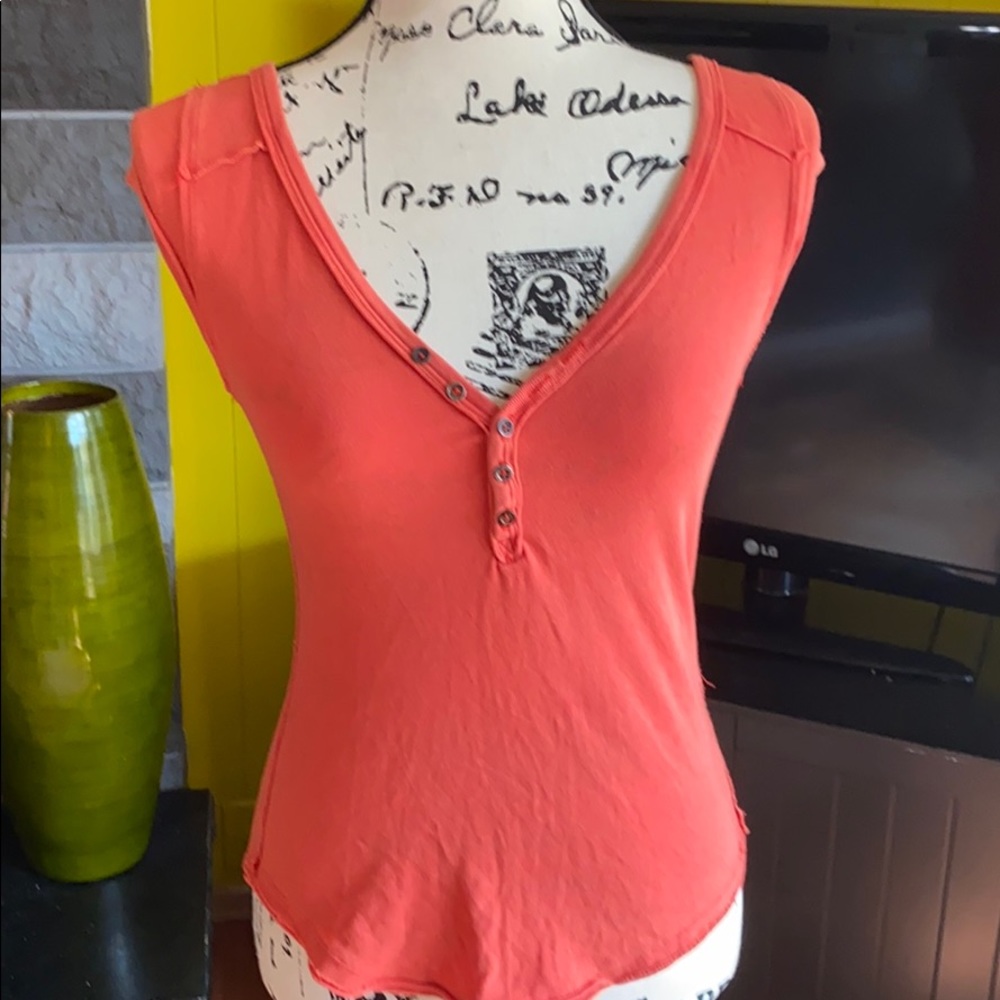Orange Cotton Henley worn once